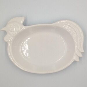 Action Rooster Serving Dish White Ceramic Farmhouse Bowl Japan Country Kitchen